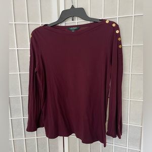 Ralph Lauren Burgundy Blouse 3/4 Sleeves Small